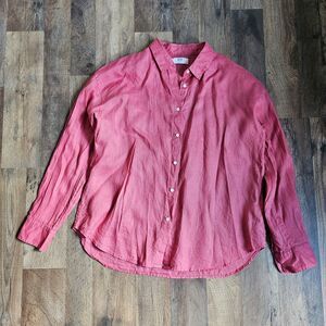 Uniqlo Women’s Long Sleeve Button-Down Linen Top – Size M – Lightweight Red